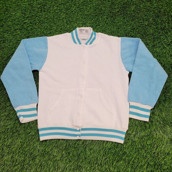 Vintage 80s MOD Track Jacket Womens Small 17x20 White Blue - Picture 1 of 13